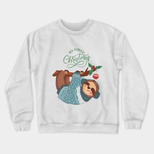 Baby's First Christmas, New Baby Gift sloth Christ Baby Crewneck Sweatshirt